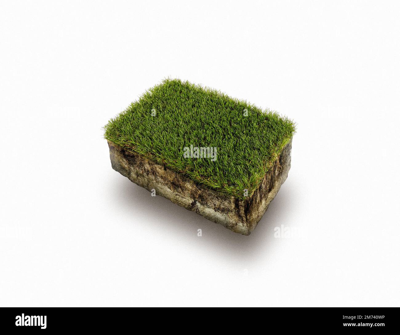 3D Isometric green grass, soil section isolated in light background Stock Photo