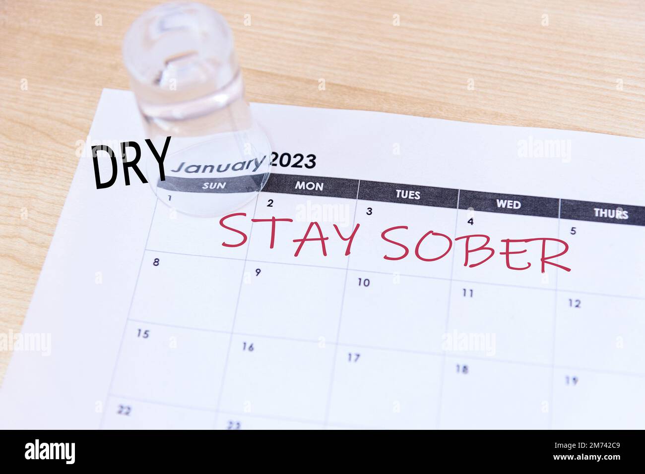 Calendar reminder for Dry January - stay sober for the month Stock Photo