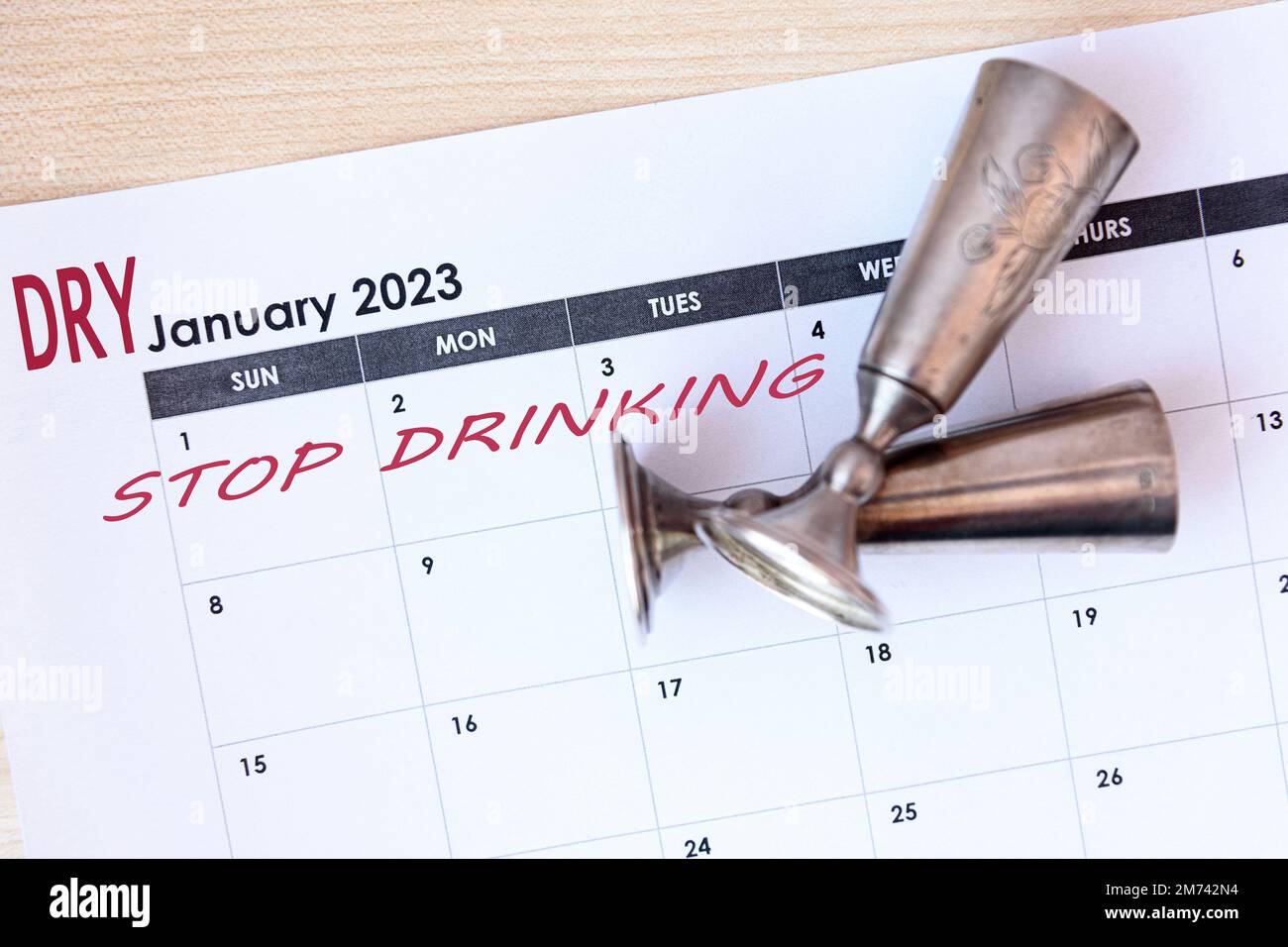 Calendar reminder for Dry January - stop drinking for the month Stock Photo