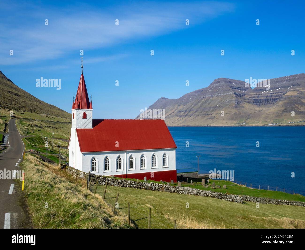 Húsar church by Kalsoyarfjørður Stock Photo
