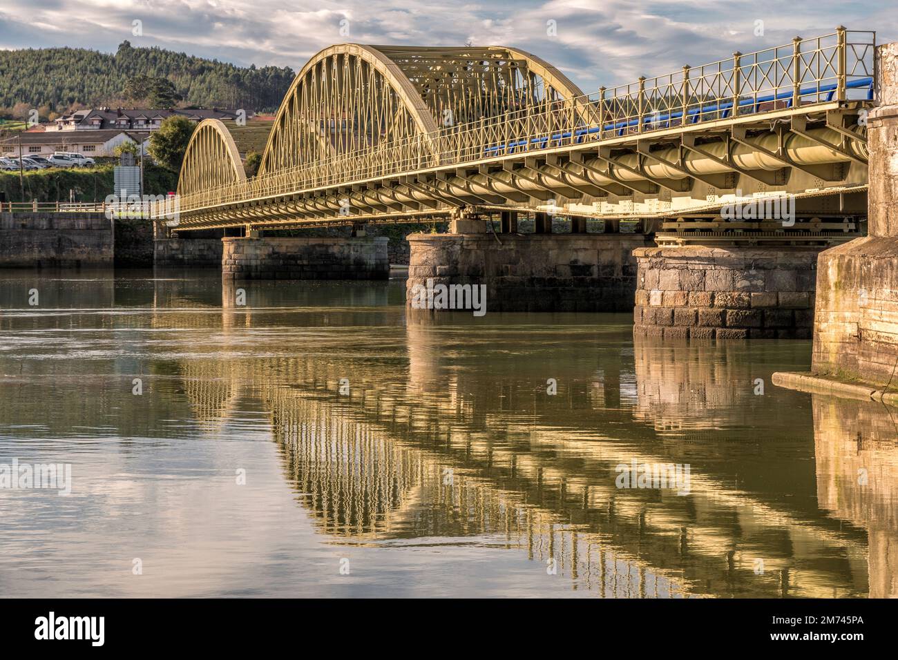Rotary or Iron Bridge is located on the River Ason, Among Colindres and Treto, Spain, Europe Stock Photo