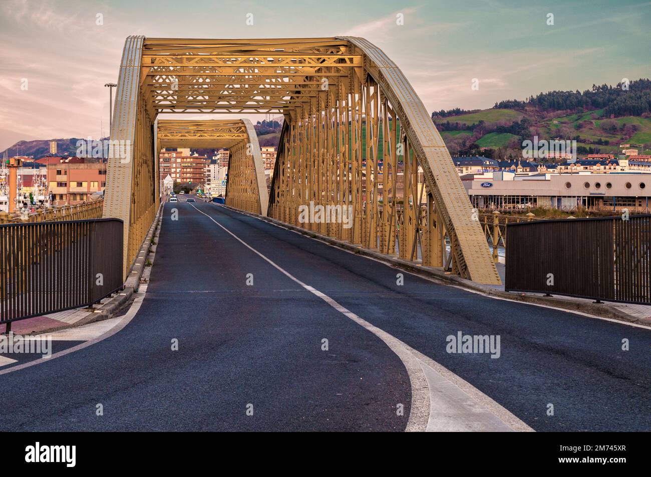Rotary or Iron Bridge is located on the River Ason, Among Colindres and Treto, Spain, Europe Stock Photo