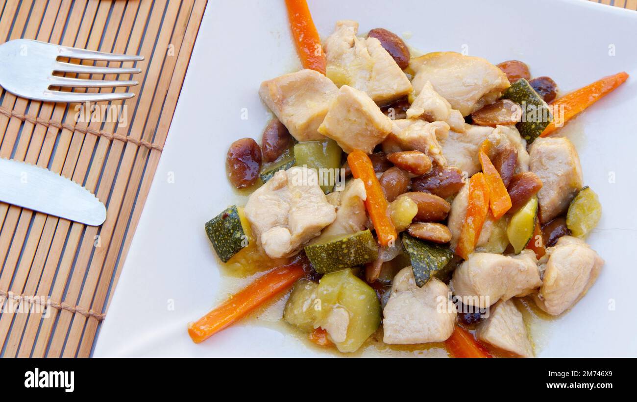 Chicken With Almonds And Vegetables Traditional Chinese Recipe Stock chicken-with-almonds-and-vegetables-traditional-chinese-recipe-stock