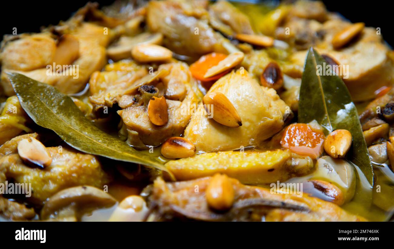 Chicken with almonds and vegetables. Traditional chinese recipe Stock