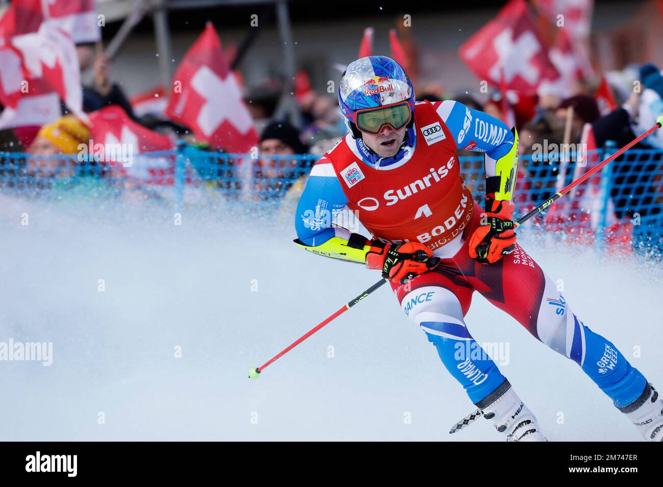 Alpine Skiing - FIS Alpine Ski World Cup - Men's Giant Slalom - Adelboden, Switzerland - January 7, 2023 France's Alexis Pinturault reacts REUTERS/Stefan Wermuth Stock Photo