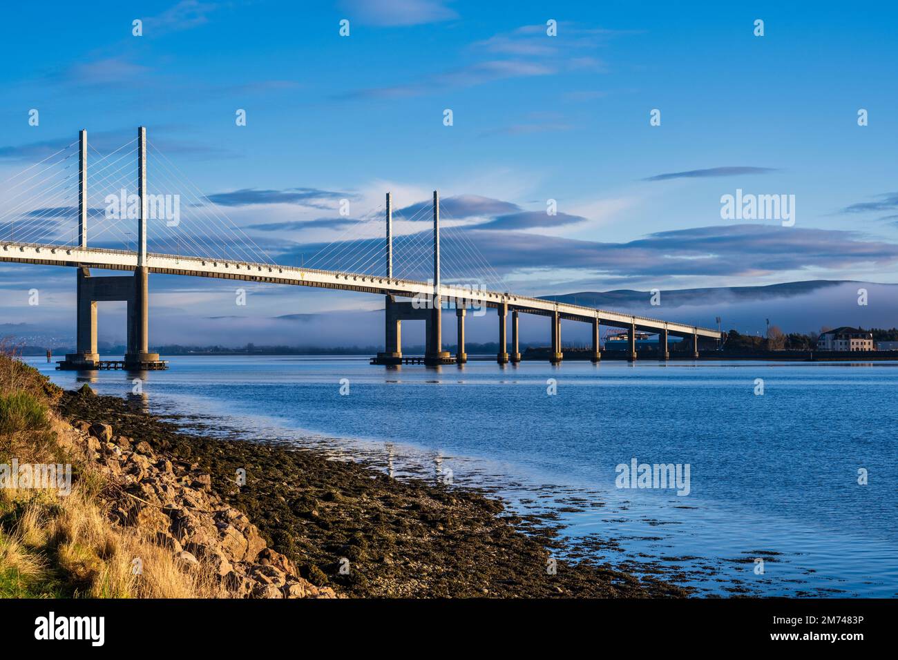 Kessock Bridge viewed from North Kessock on the Black Isle in Ross and Cromarty, Highland, Scotland, UK Stock Photo