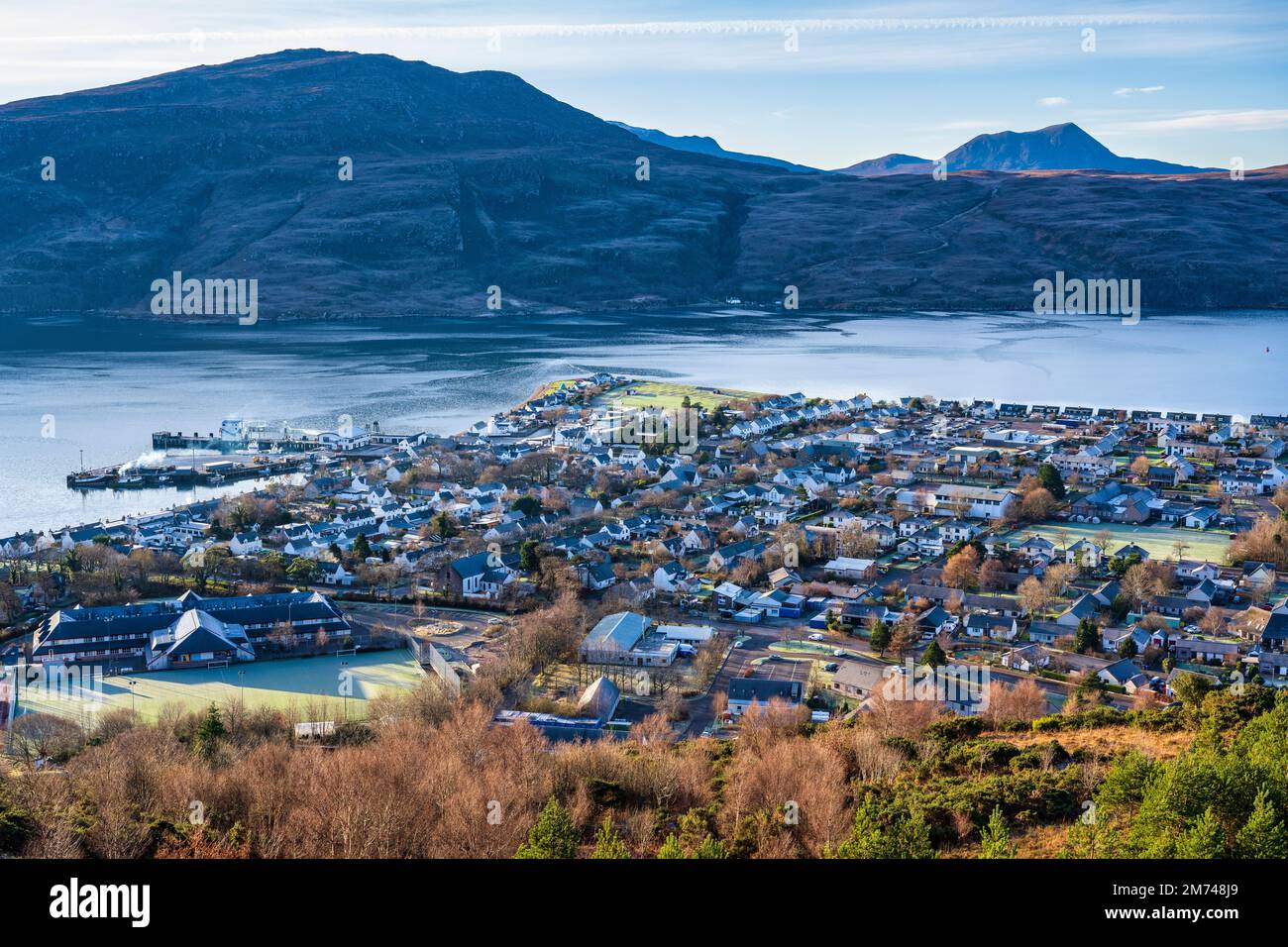 Ullapool town and waterfront from Ullapool Hill (Meall Mor) Ullapool