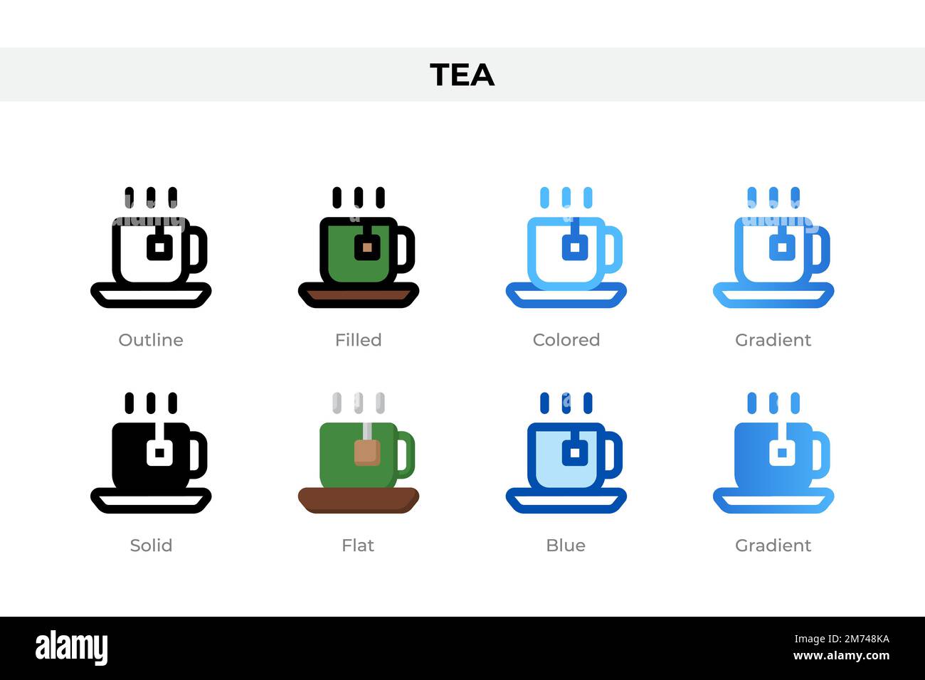 Tea icons in different style. Tea icons set. Holiday symbol. Different ...