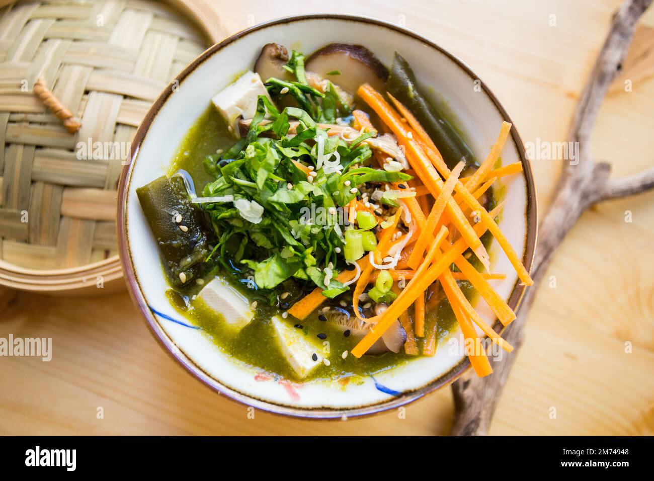 Vegetarian Asian soup. Traditional North Asian recipe with spices such