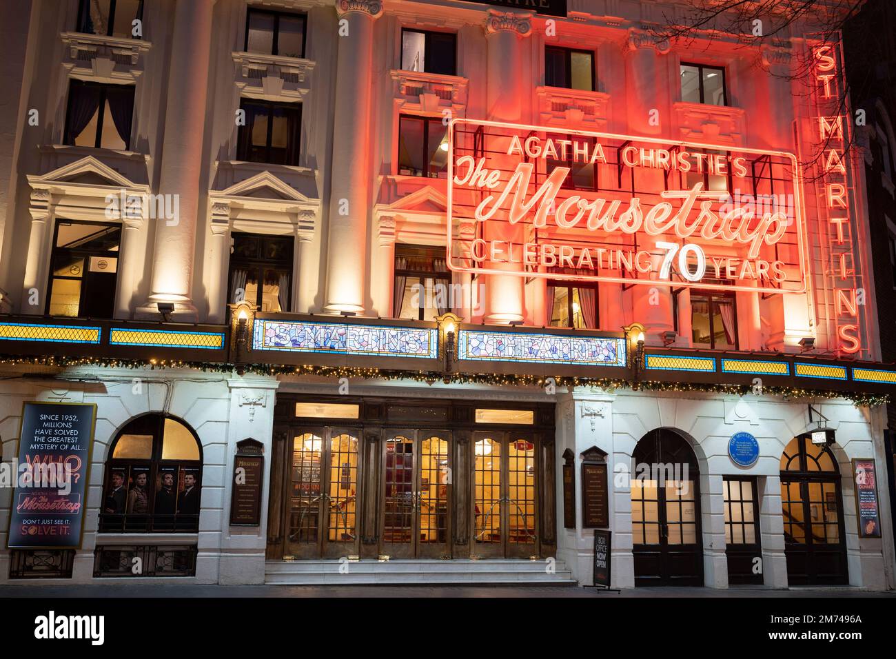 An evening exterior of the St Martins Theatre where Agatha Christie's ...