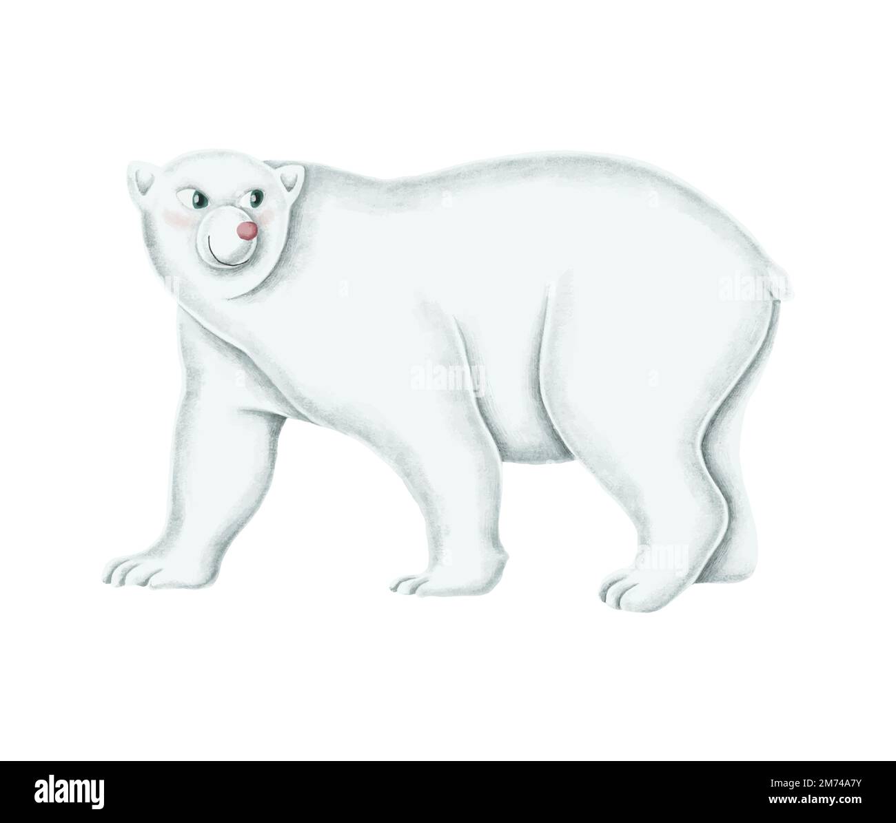 Hand-drawn walking white polar bear Stock Vector