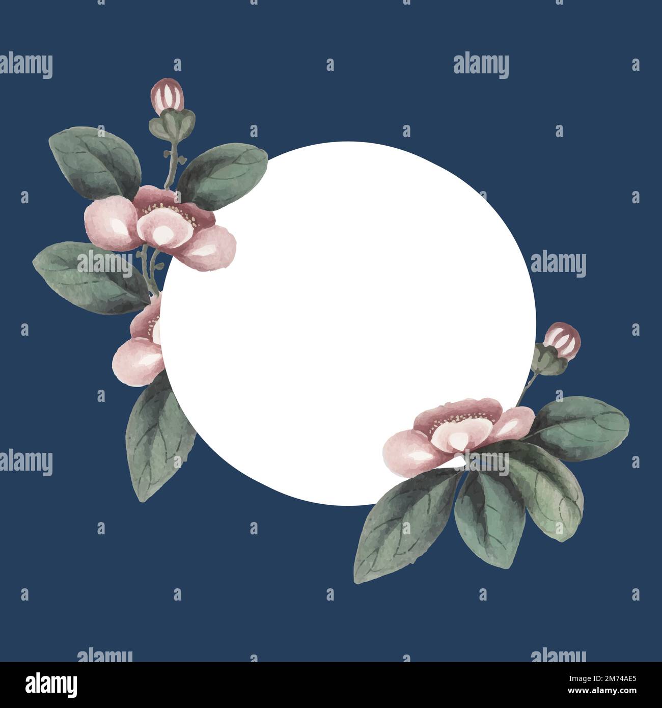 Chinese painting featuring flowers blank circle frame vector Stock Vector