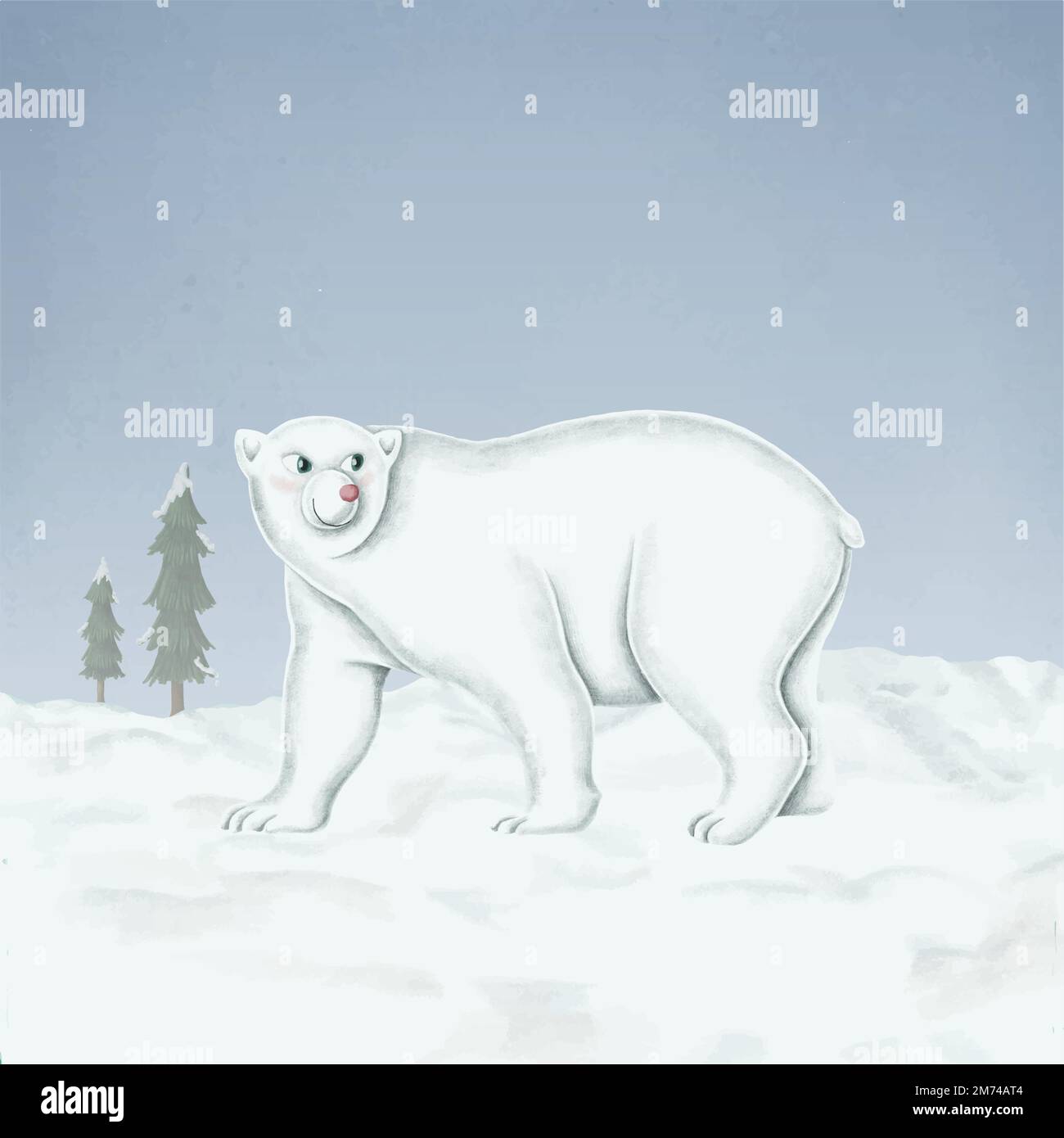 Hand-drawn walking white polar bear Stock Vector