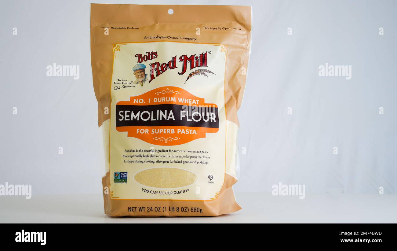 NORWALK, CT, USA JANUARY 4, 2023 Semolina flour from Bobs Red Mill