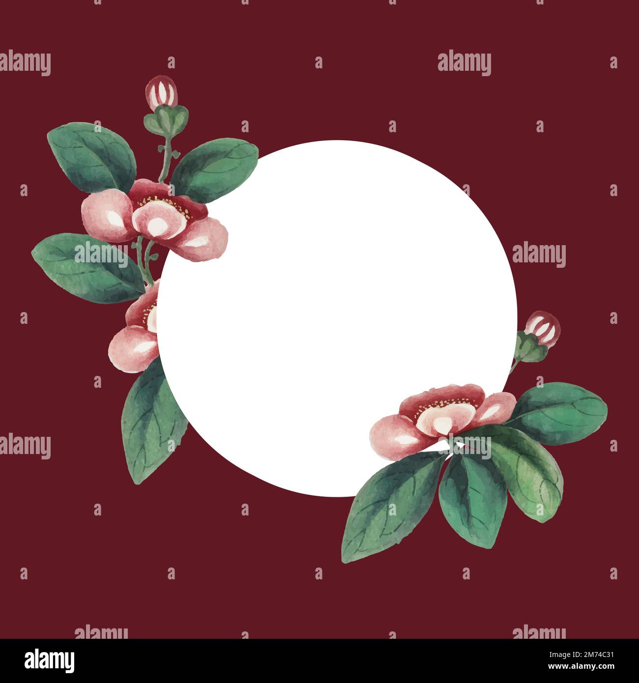 Chinese painting featuring flowers blank circle frame vector Stock Vector