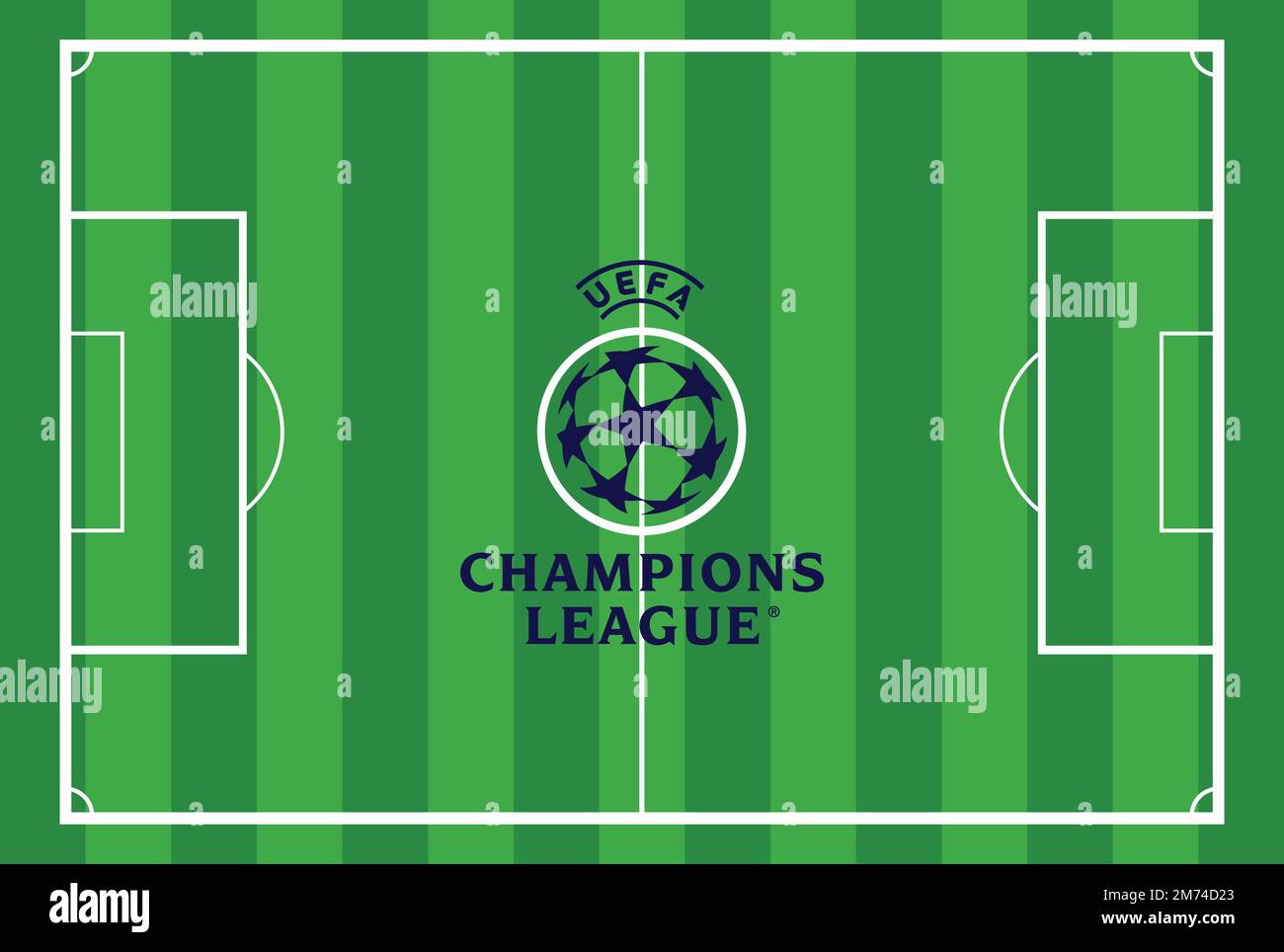 UEFA Champions League Logo on Green Field Abstract Background: Colombo, Sri Lanka – January 08, 2023 Stock Vector