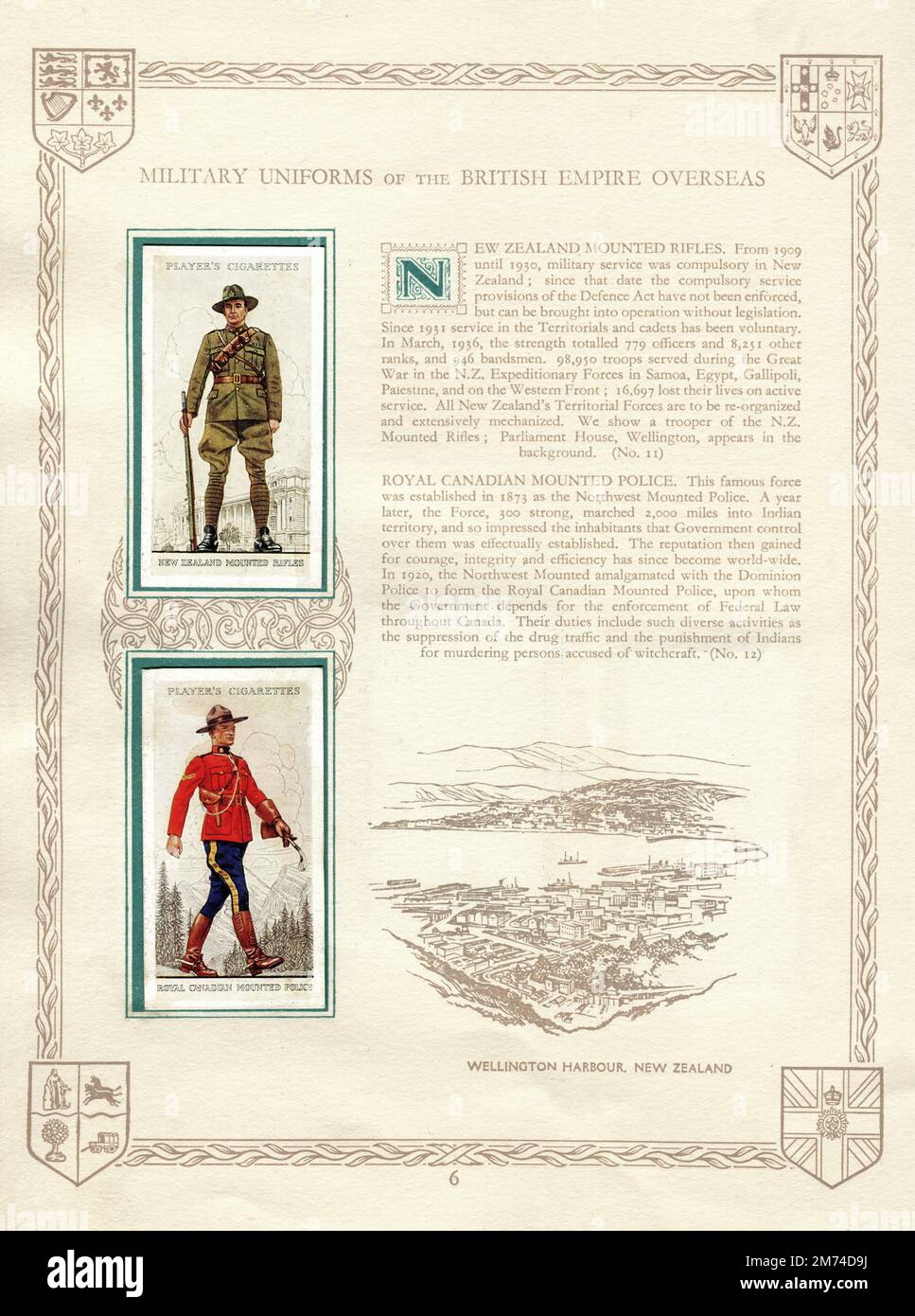 british empire cigarette cards A page from a vintage cigarette card album entitled 'Military Uniforms of  the British Empire Overseas'. The cards displayed depict soldiers of The  New Zealand Mounted Rifles and The Royal Canadian Mounted
