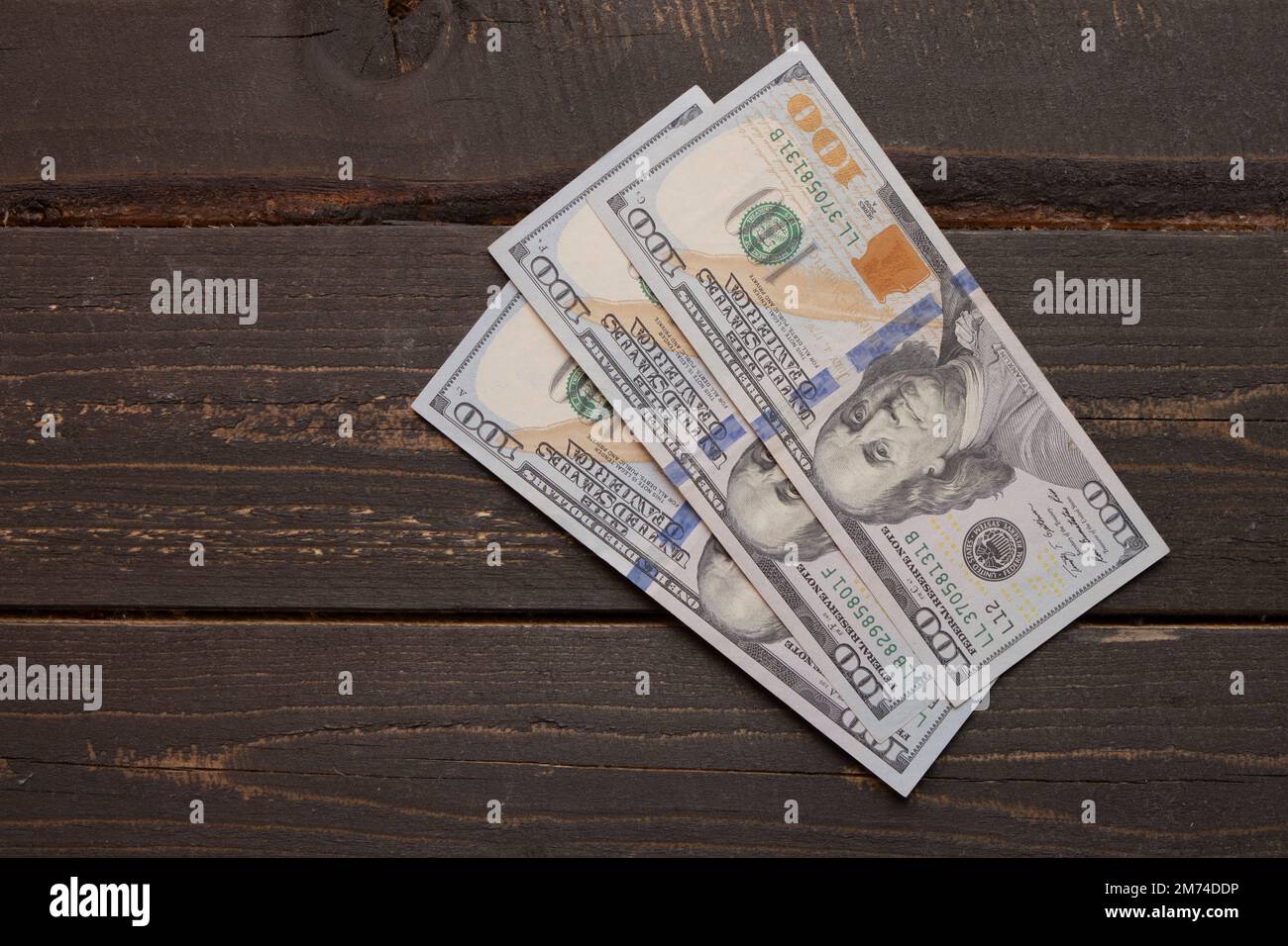 One hundred dollar bill, background of 100 dollar banknotes. Dollars on