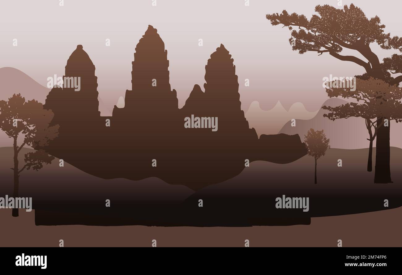 The Angkor Wat temple silhouette vector design Stock Vector