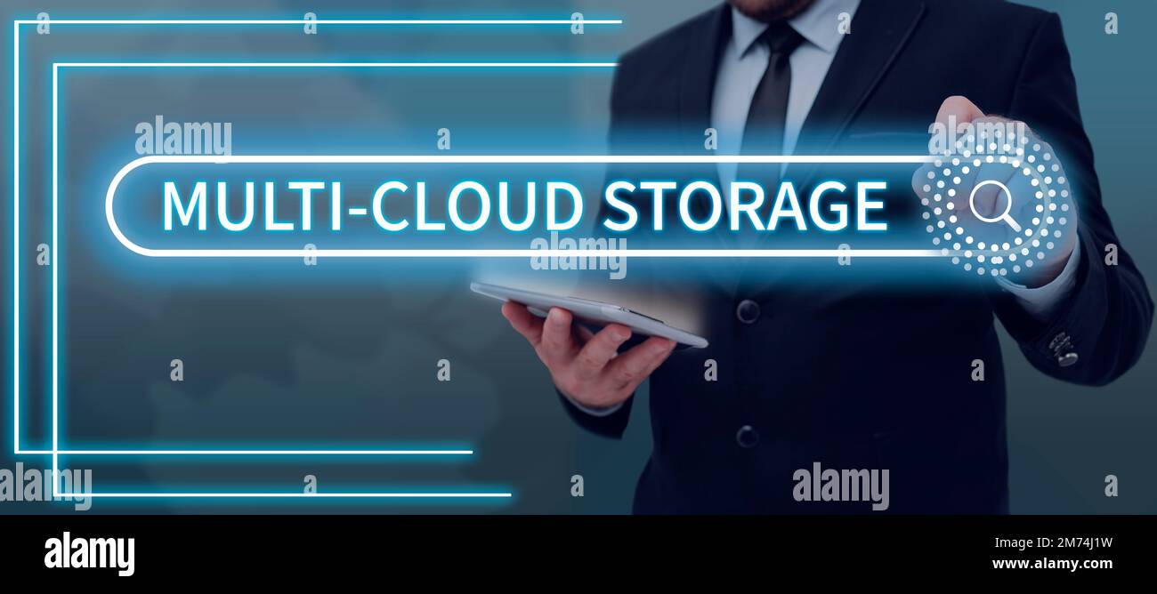 Conceptual display Multi Cloud Storage. Business concept use of multiple cloud computing and storage services Stock Photo