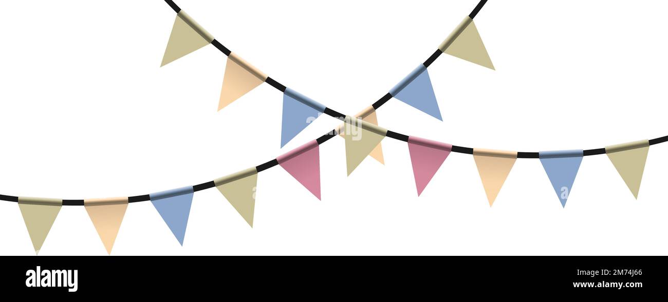 pastel colored bunting garlands isolated on white background, vector illustration Stock Vector