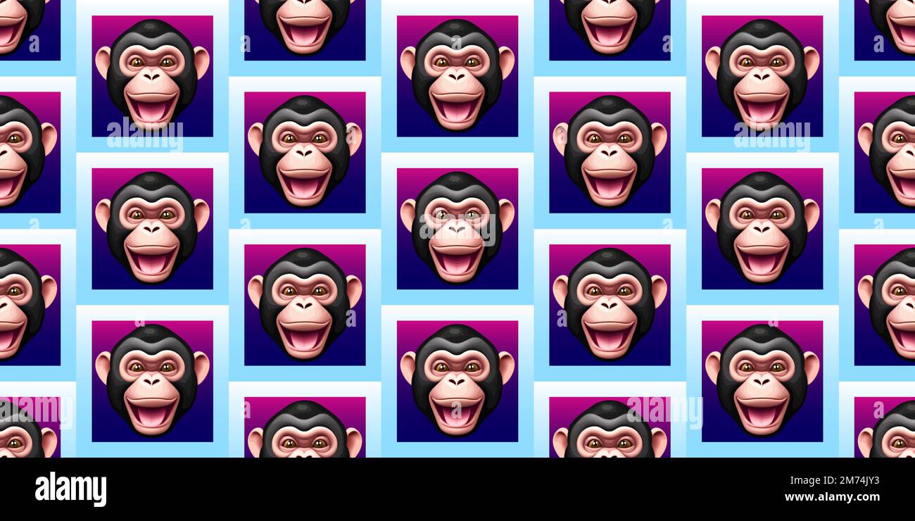 Funny cartoon monkey faces, seamless vector pattern Stock Vector