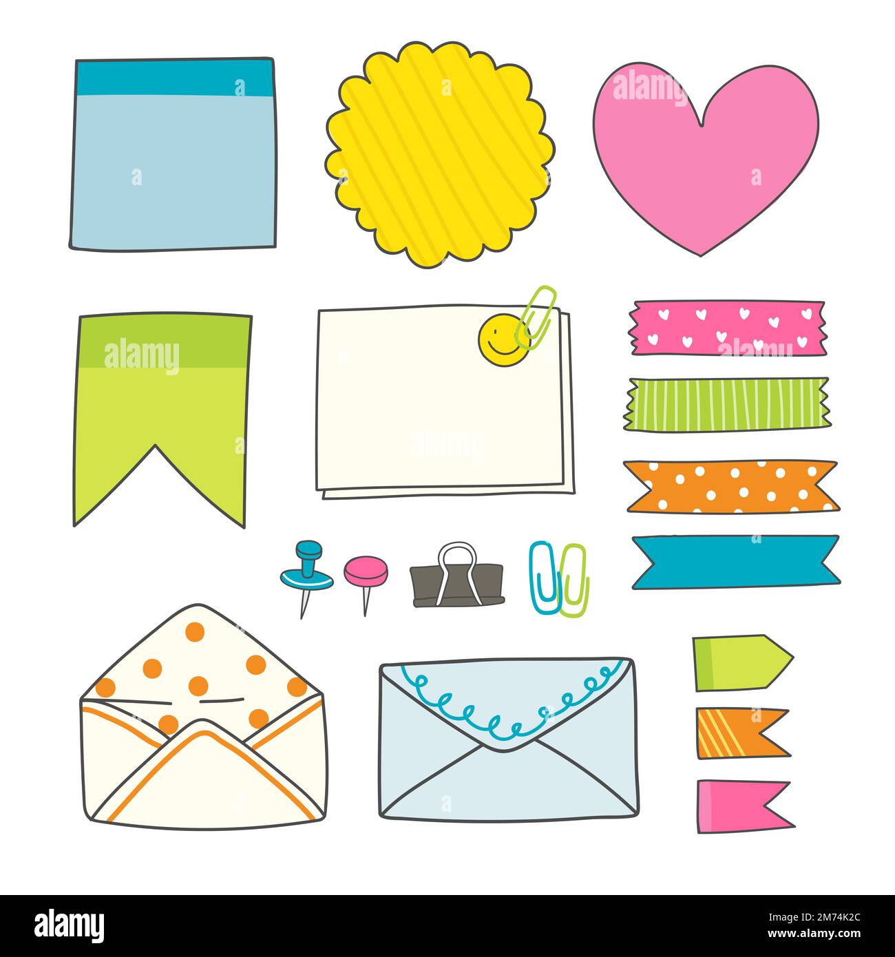 Note papers and office supplies doodle vector set Stock Vector