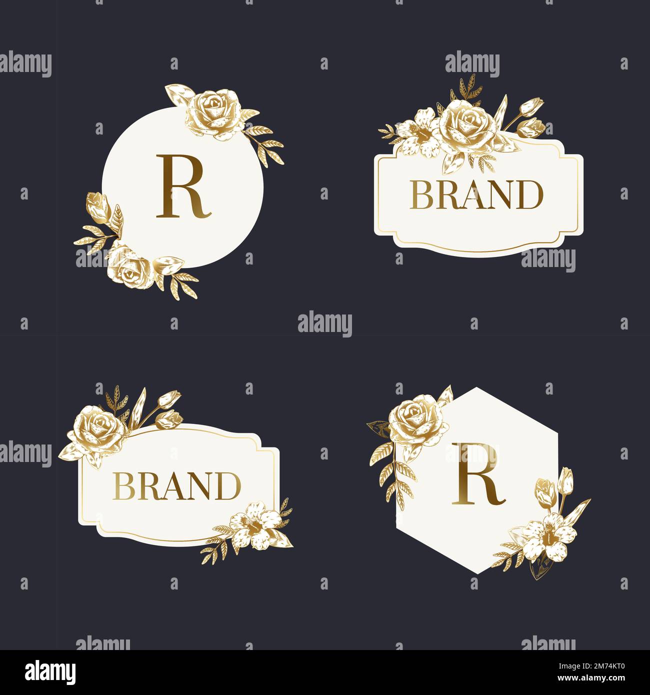 Hand drawn floral badges vector set Stock Vector