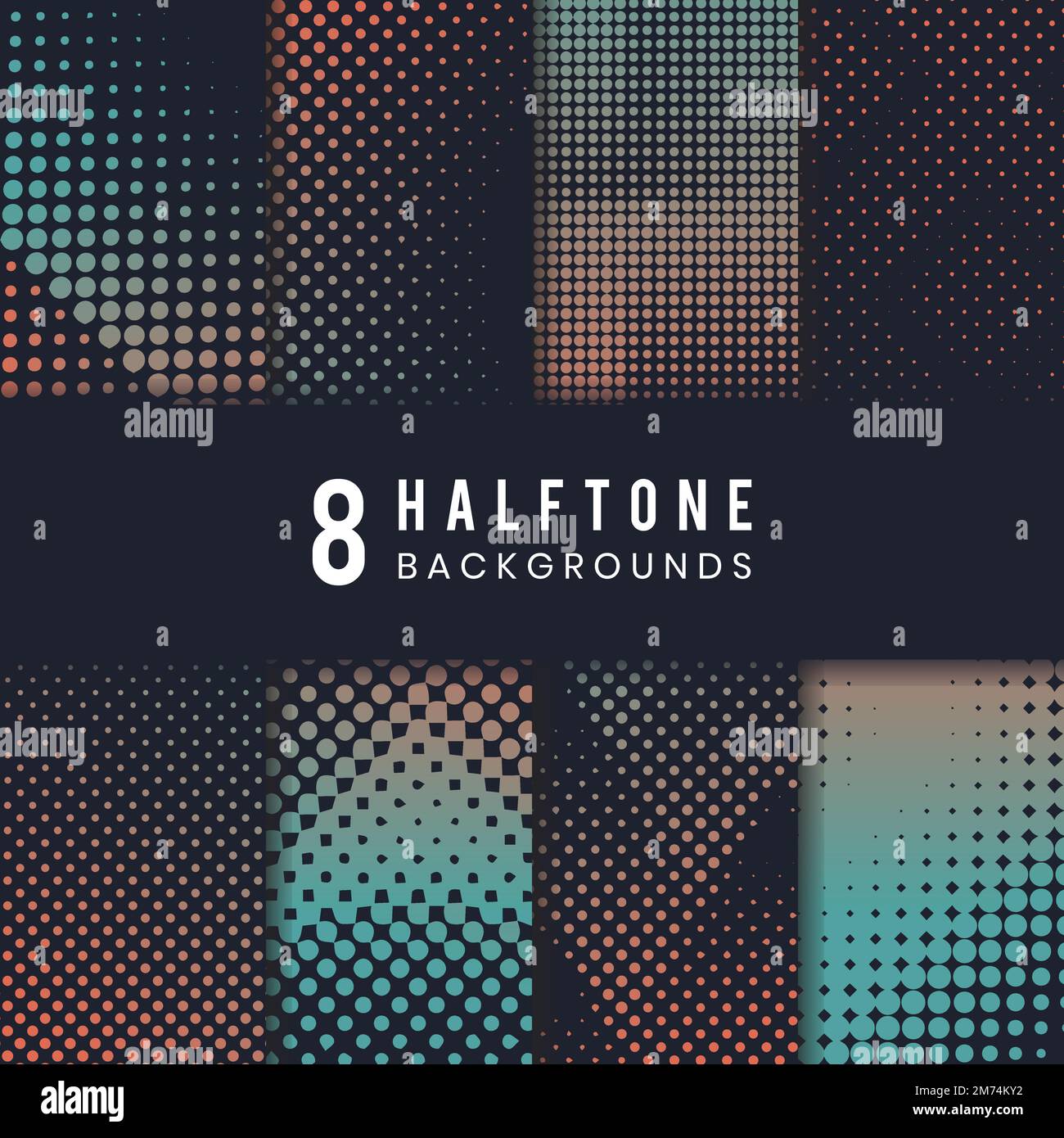 Green and orange halftone background vector set Stock Vector