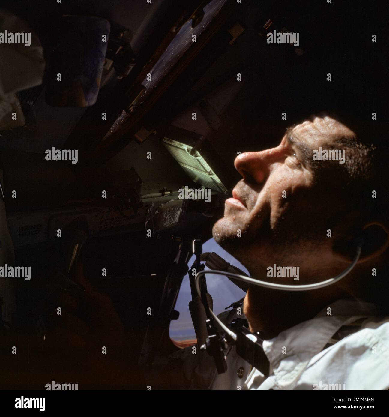 THE MOON, EARTH - October 1968 - NASA astronaut Walter Cunningham photographed during the Apollo 7 mission, on which he served in the lunar module pil Stock Photo