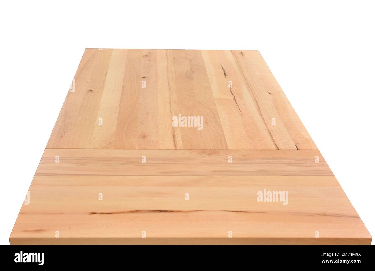 Wooden table top surface isolated over white background. Solid wood