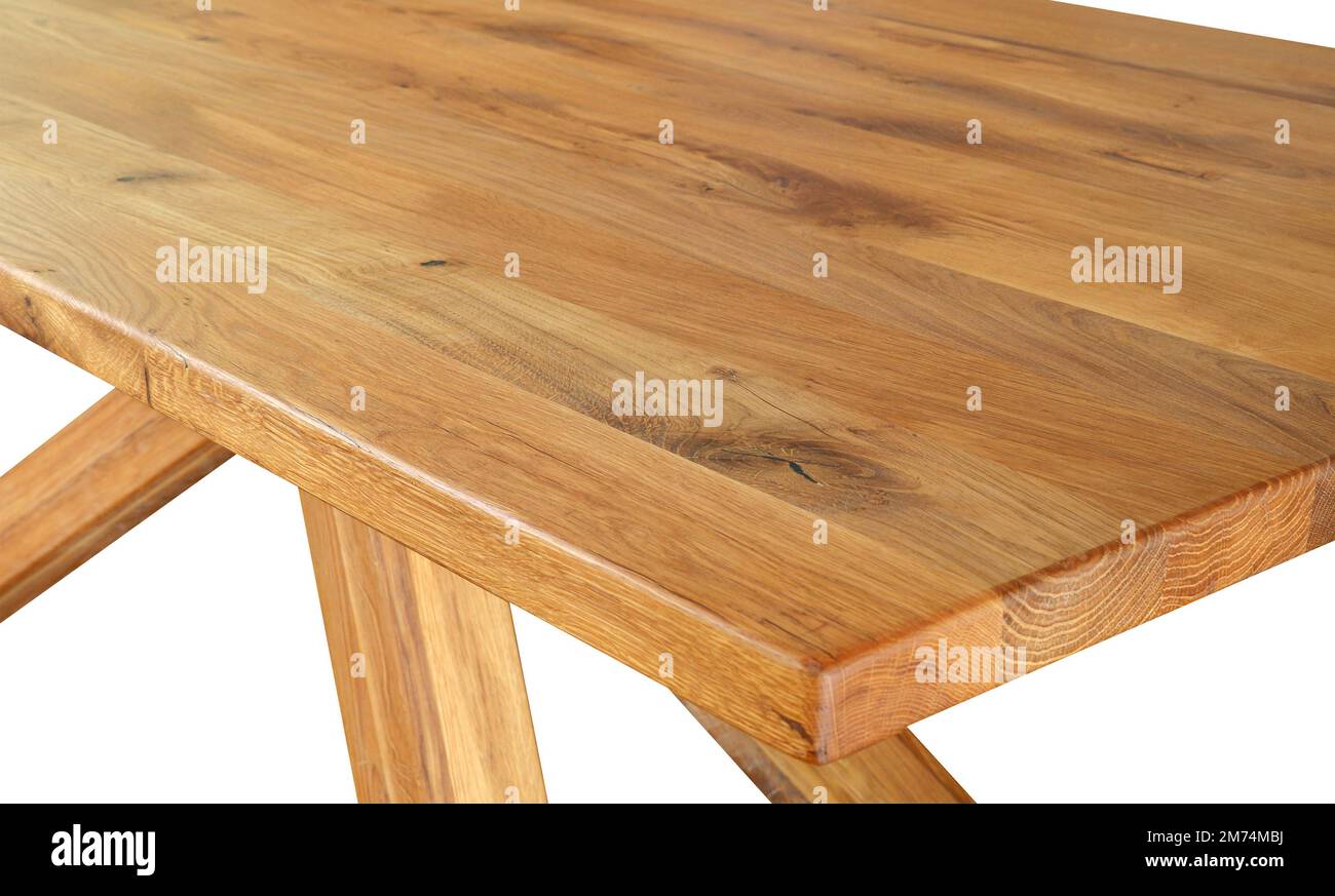 Wooden table top surface isolated over white background. Solid wood