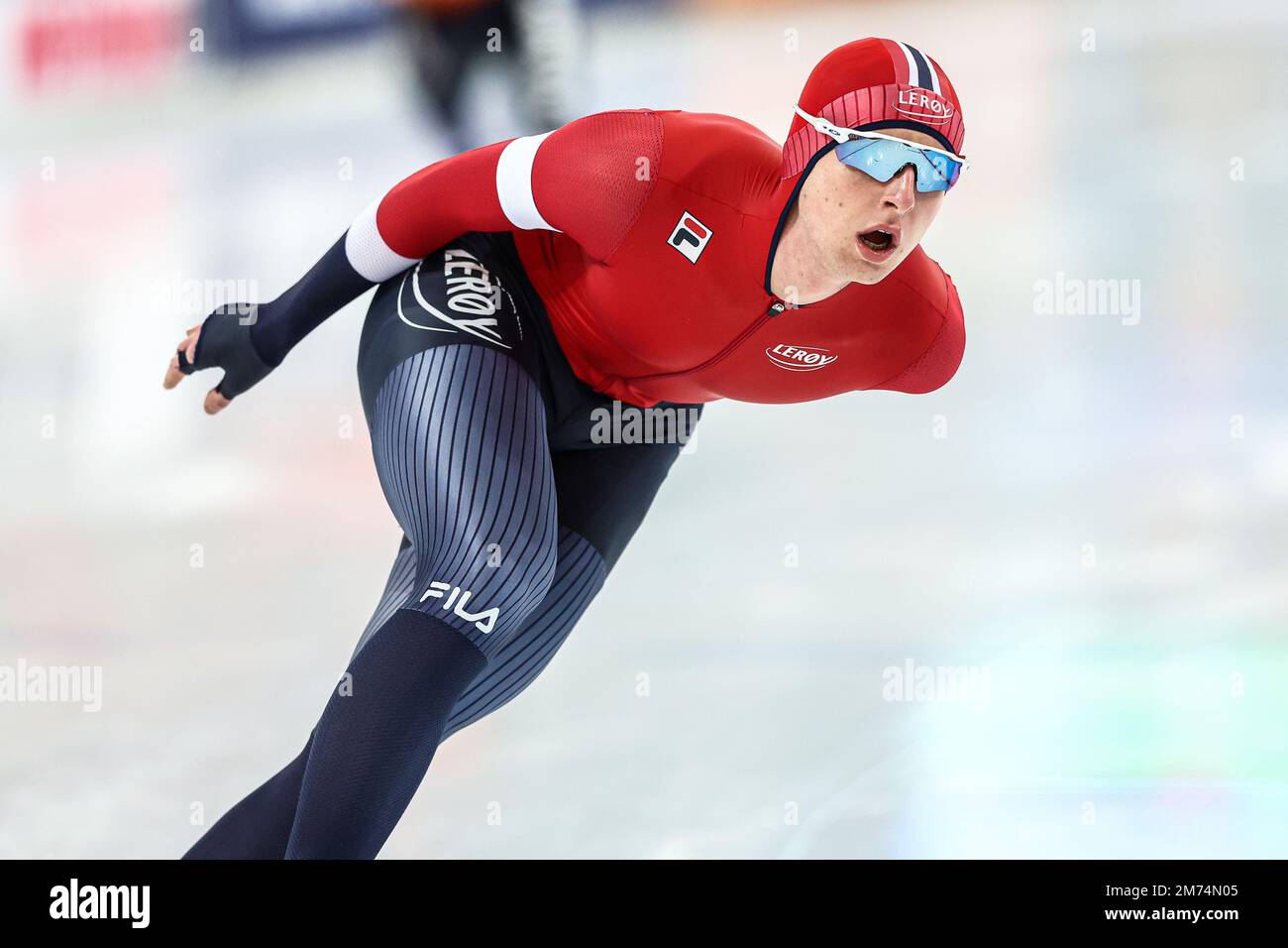 HAMAR - Sander Eitrem (NOR) in the men's 5000 meters all-around during the  ISU European Speed Skating Championships at the Hamar Olympic Hall on  January 7, 2023 in Hamar, Norway. ANP VINCENT