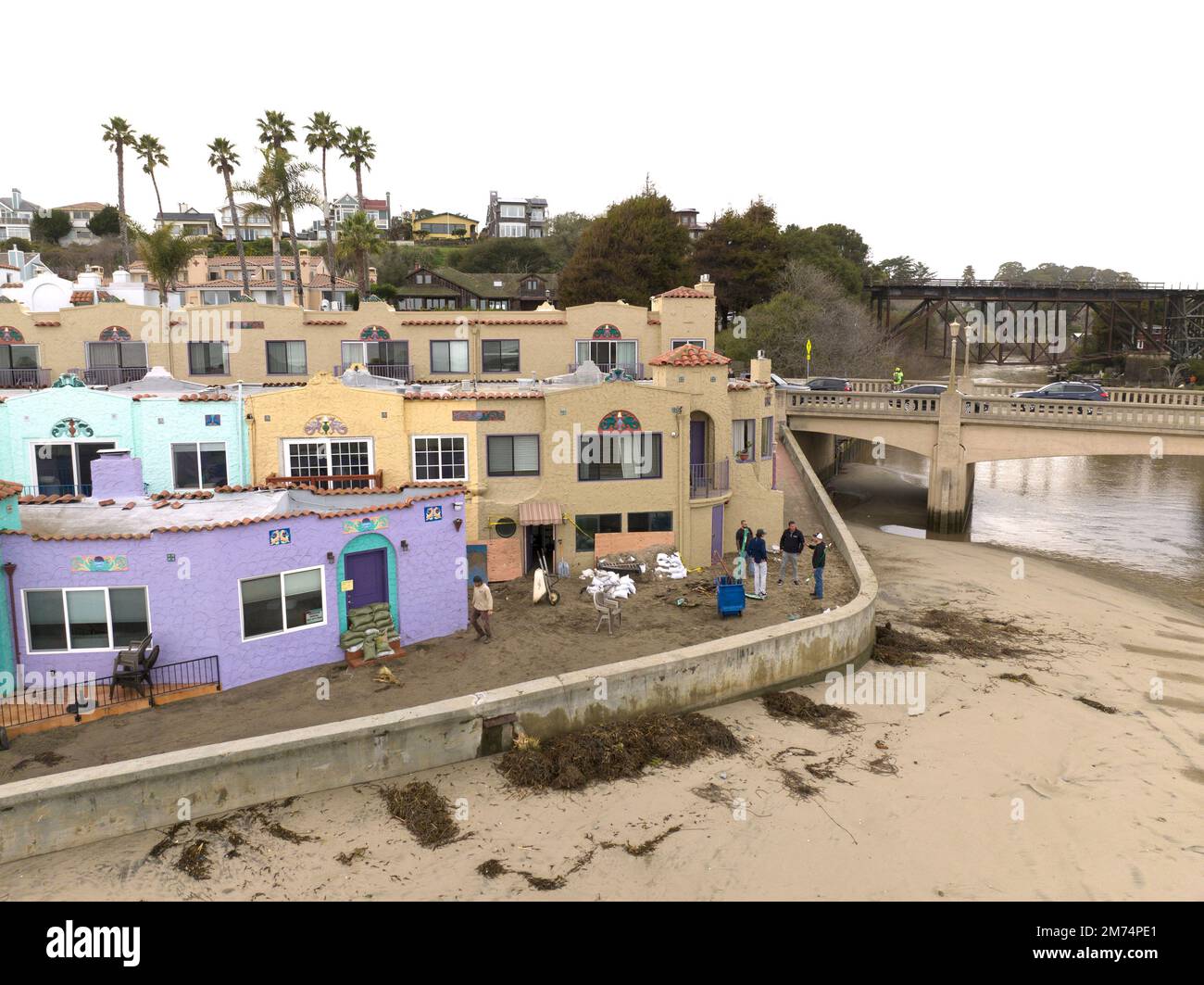 Aerial view of the Capitola Beachfront in Capitola, CA after the most