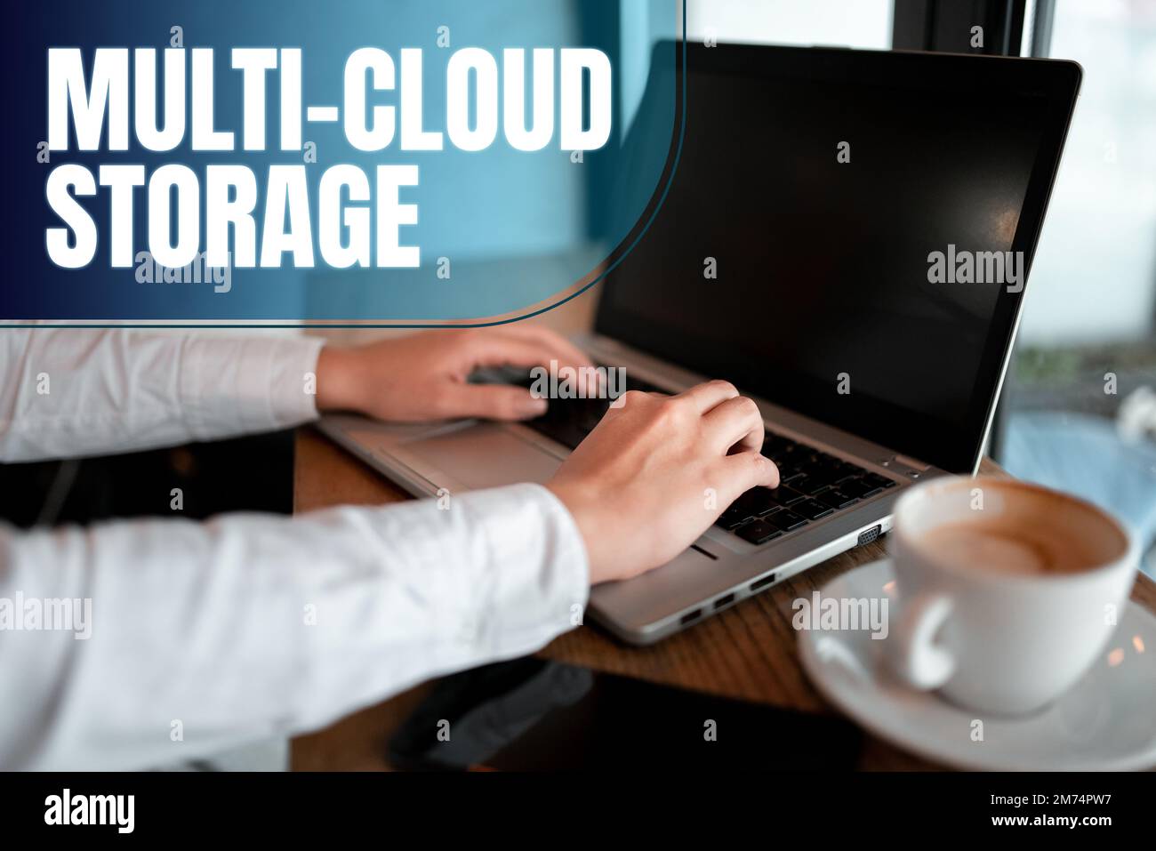 Handwriting text Multi Cloud Storage. Business approach use of multiple cloud computing and storage services Stock Photo