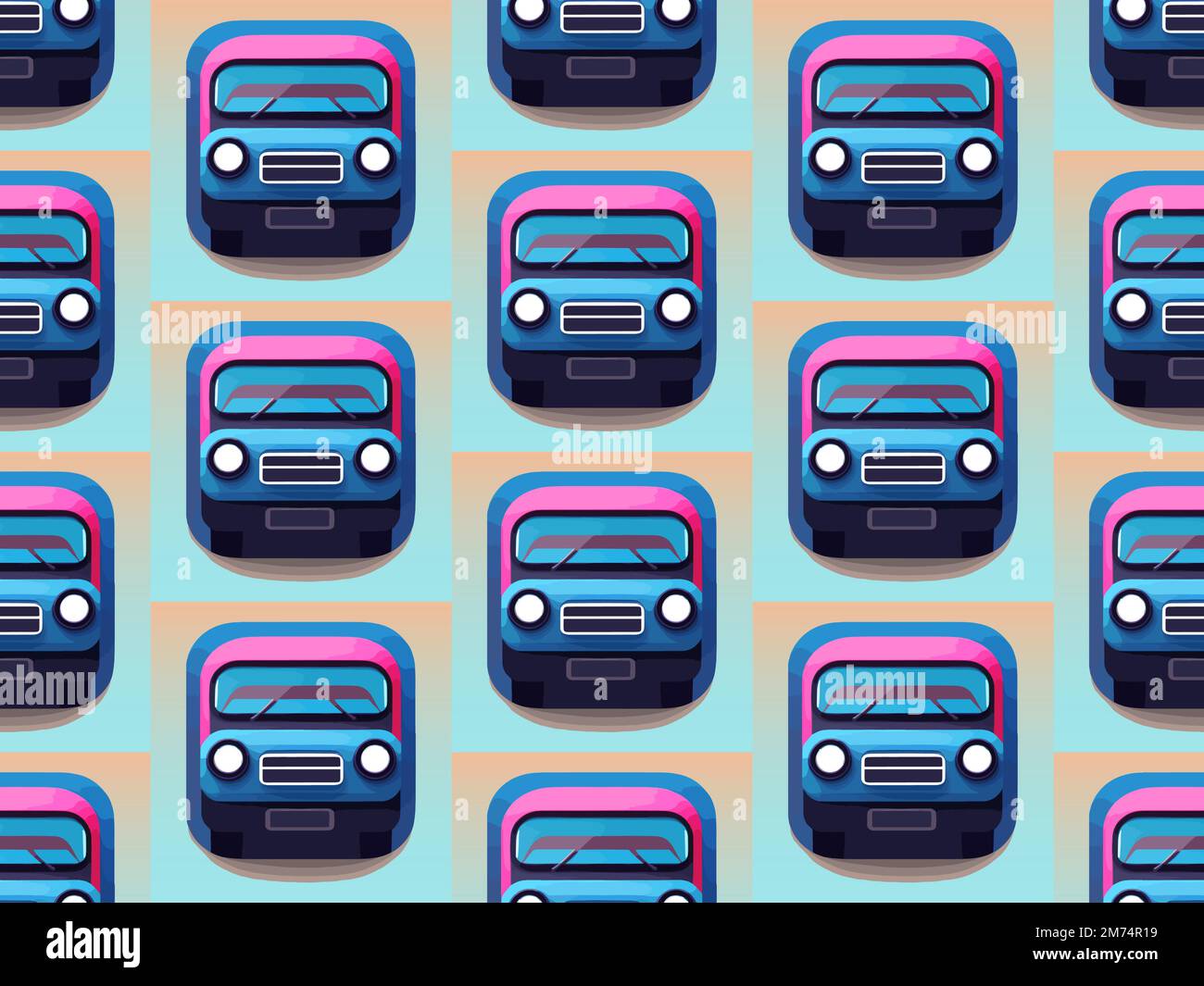 Cartoon cars, front view, seamless vector pattern, punchy colors that demand attraction Stock Vector