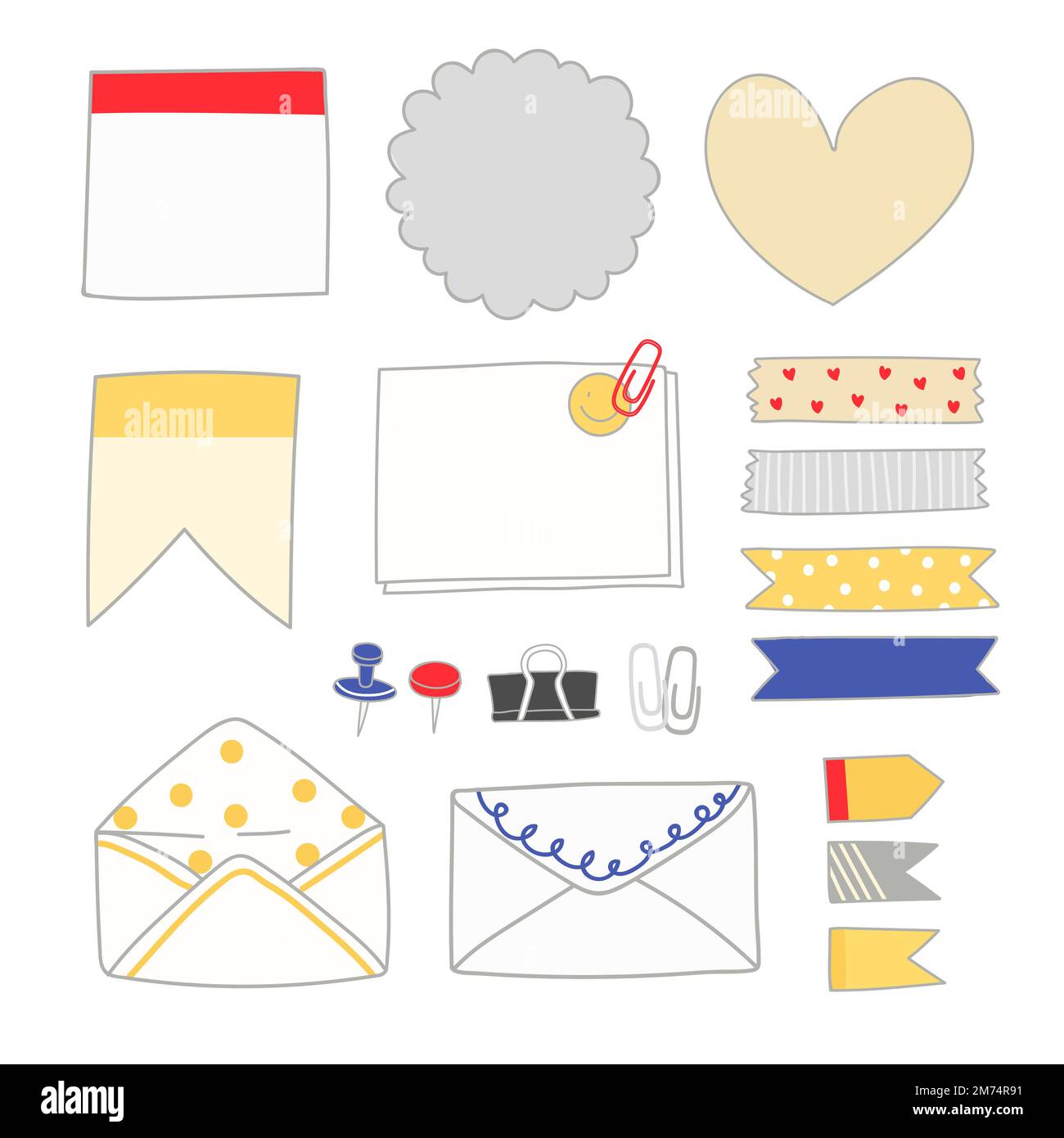 Note papers and office supplies doodle vector set Stock Vector