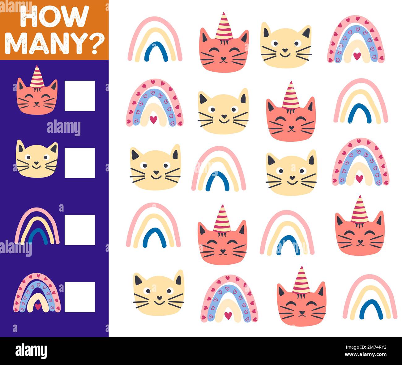 How many Cat, game for children. How many are they game. Count the Cats