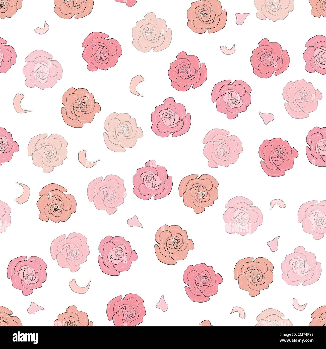 Seamless pattern rose and peony flowers. Confetti, cosmetics, wedding, beautiful flower background. Stock Vector