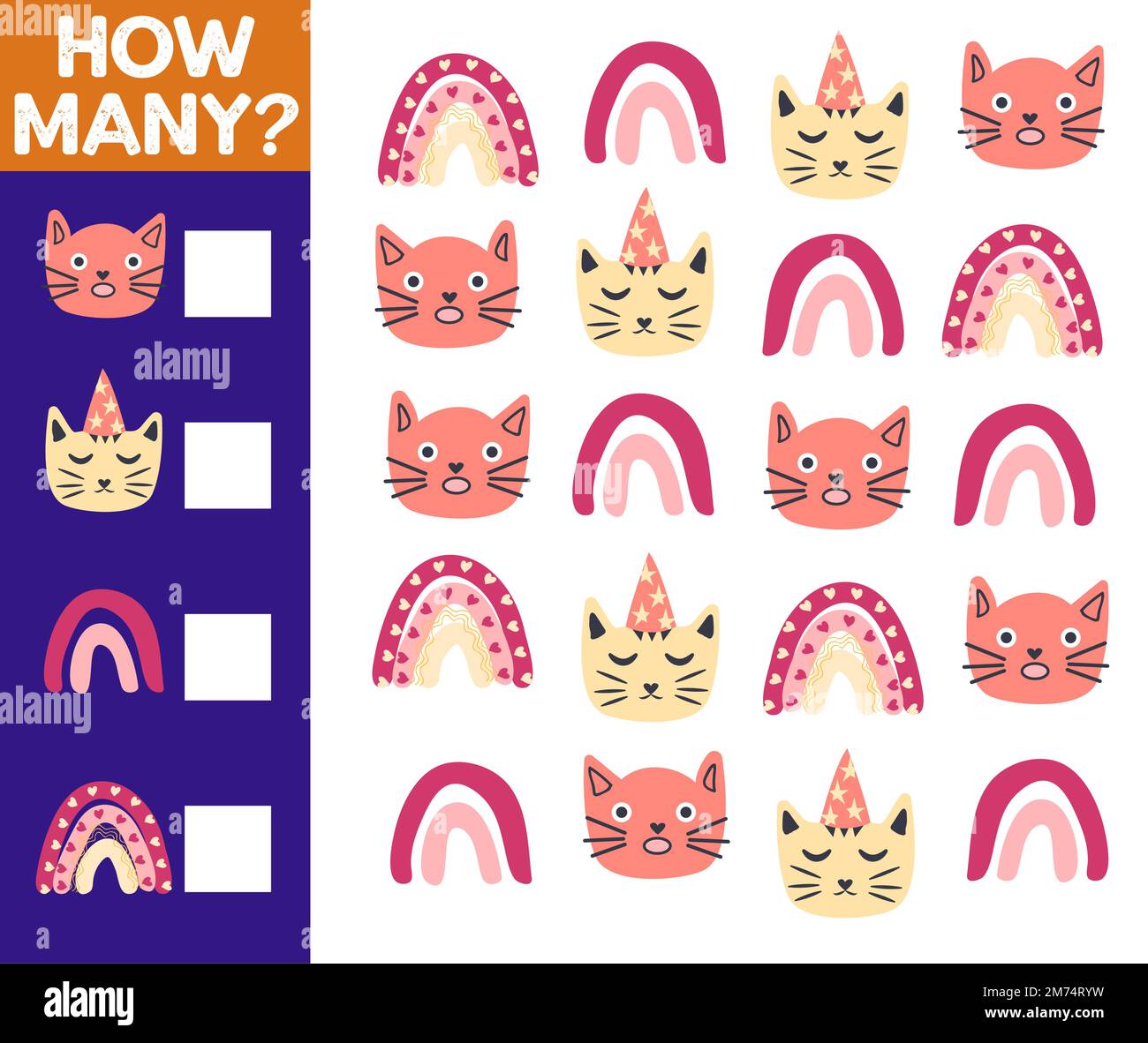How many Cat, game for children. How many are they game. Count the Cats