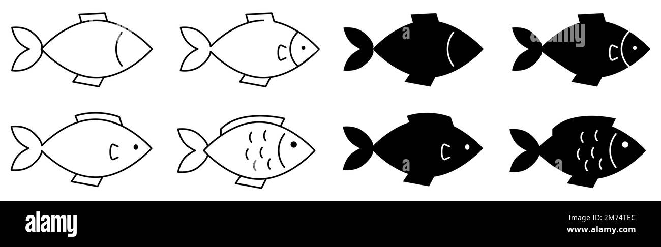 Fish icons set. Flat and line art style. Vector illustration Stock ...