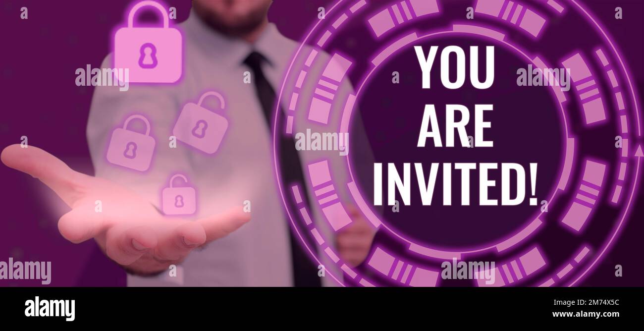 Writing displaying text You Are Invited. Internet Concept Receiving and ...
