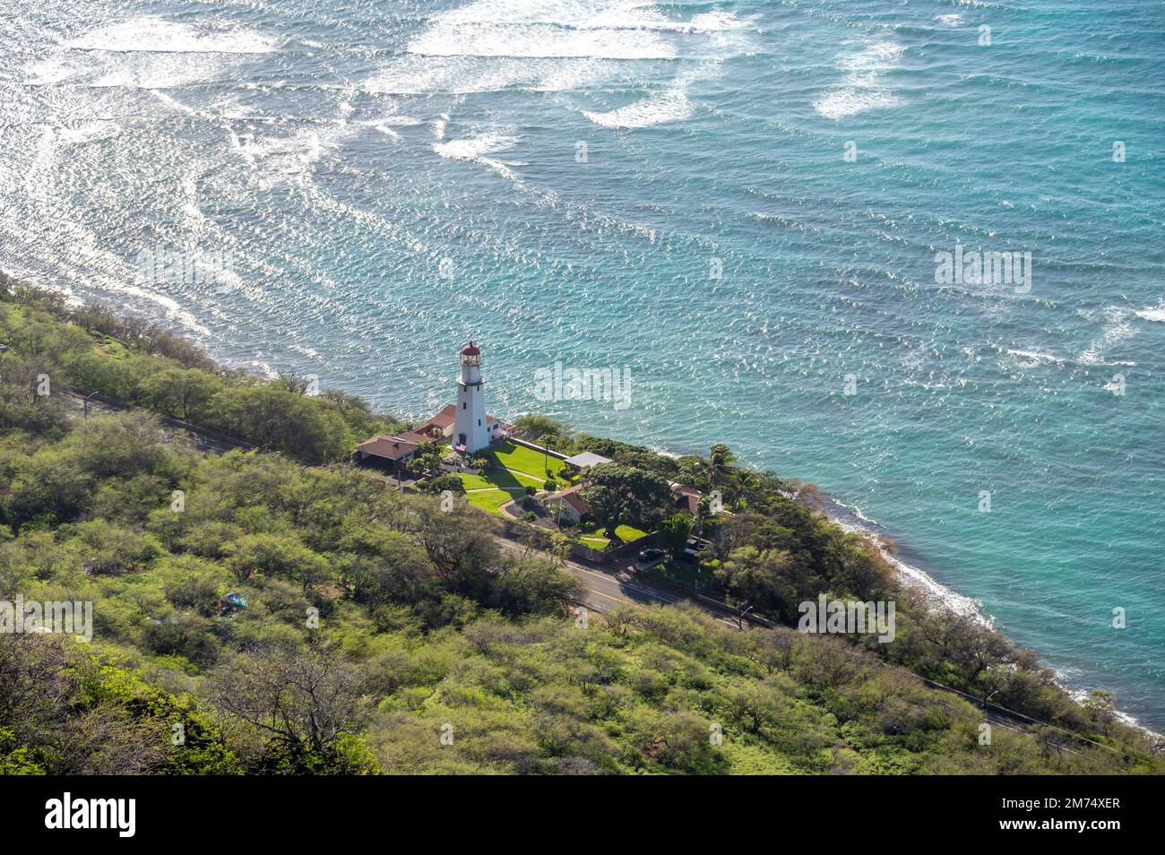 View of the Diamond Head Lighthouse at the base of the Diamond Head