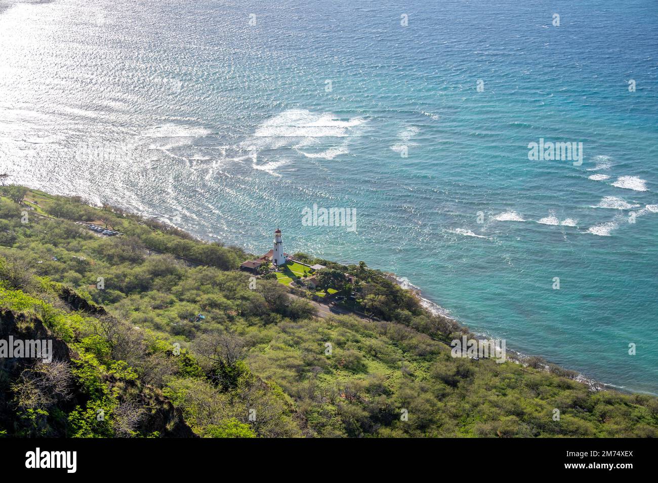 View of the Diamond Head Lighthouse at the base of the Diamond Head