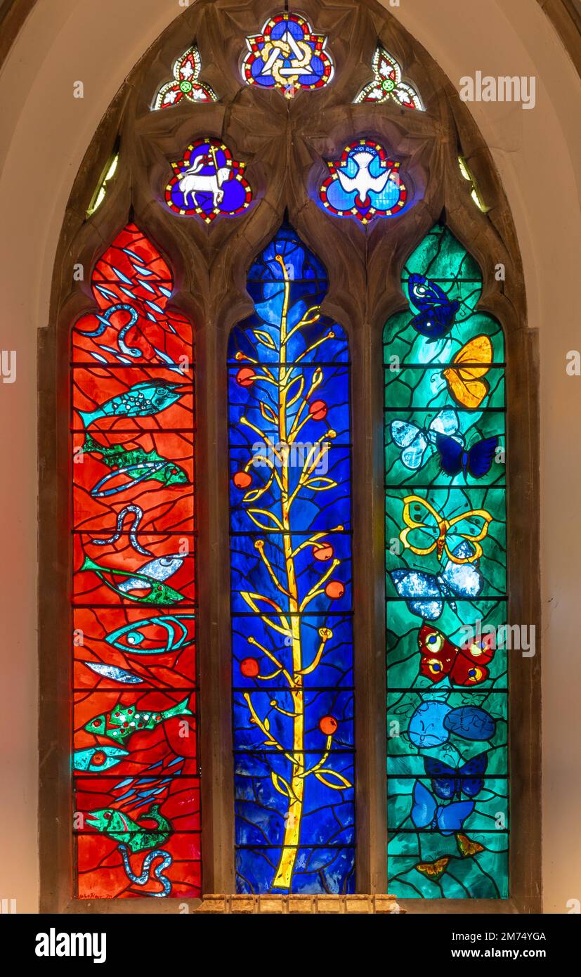 Stained glass window designed by John Piper in St Bartholomew's Church in Nettlebed village