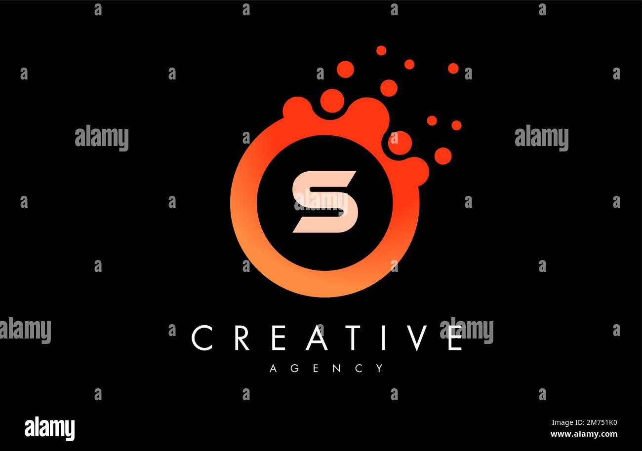 Orange s Dots Letter Logo. Blue Bubble Design Vector Illustration. Stock Vector