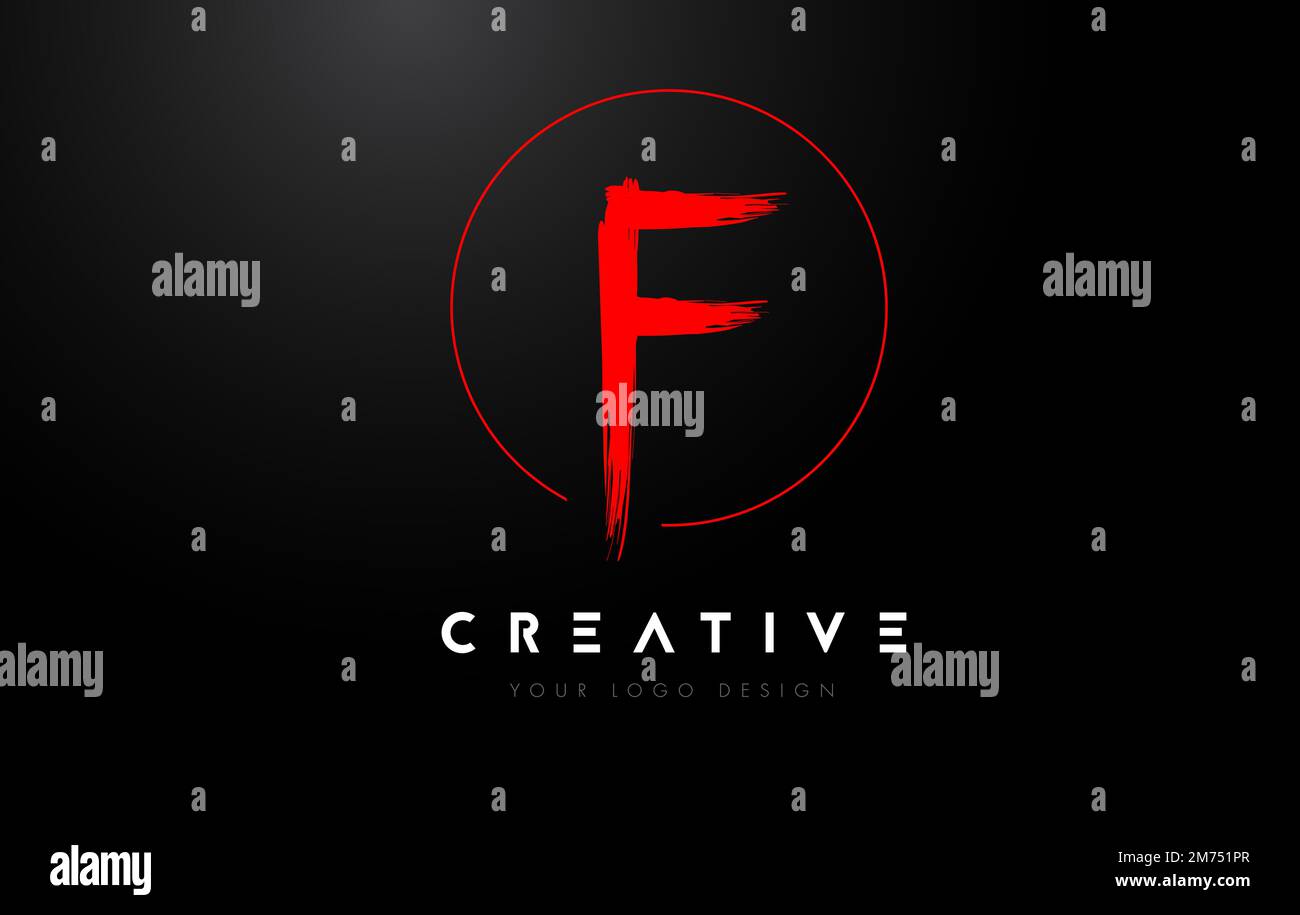 Red F Brush Letter Logo Design. Artistic Handwritten Brush Letters Logo Concept Vector. Stock Vector