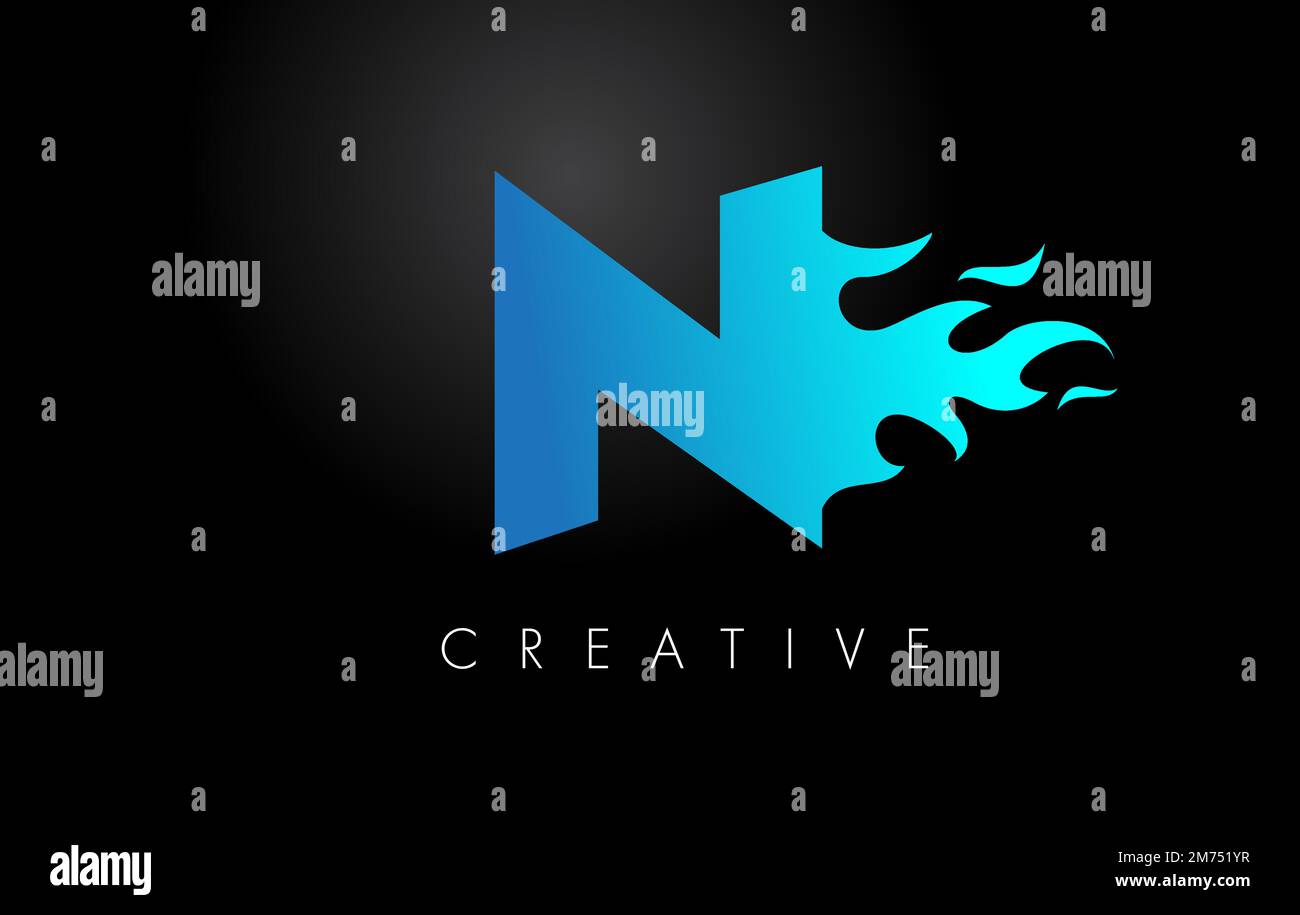 Blue fire  Blue N Letter Flame Logo Design. Fire Logo Lettering Concept Vector. Stock Vector