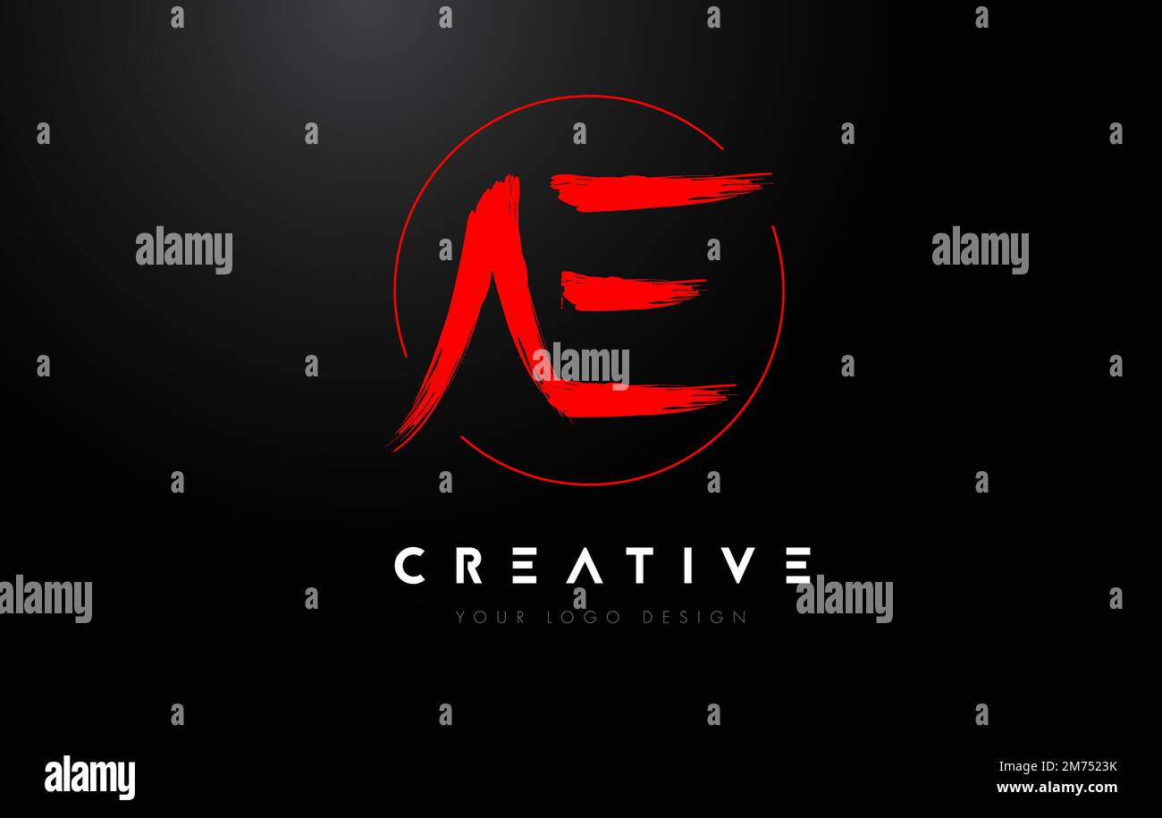 Red AE Brush Letter Logo Design. Artistic Handwritten Brush Letters Logo Concept Vector. Stock Vector