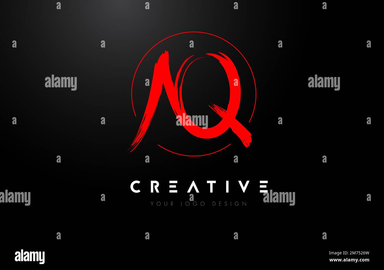 Red AQ Brush Letter Logo Design. Artistic Handwritten Brush Letters Logo Concept Vector. Stock Vector